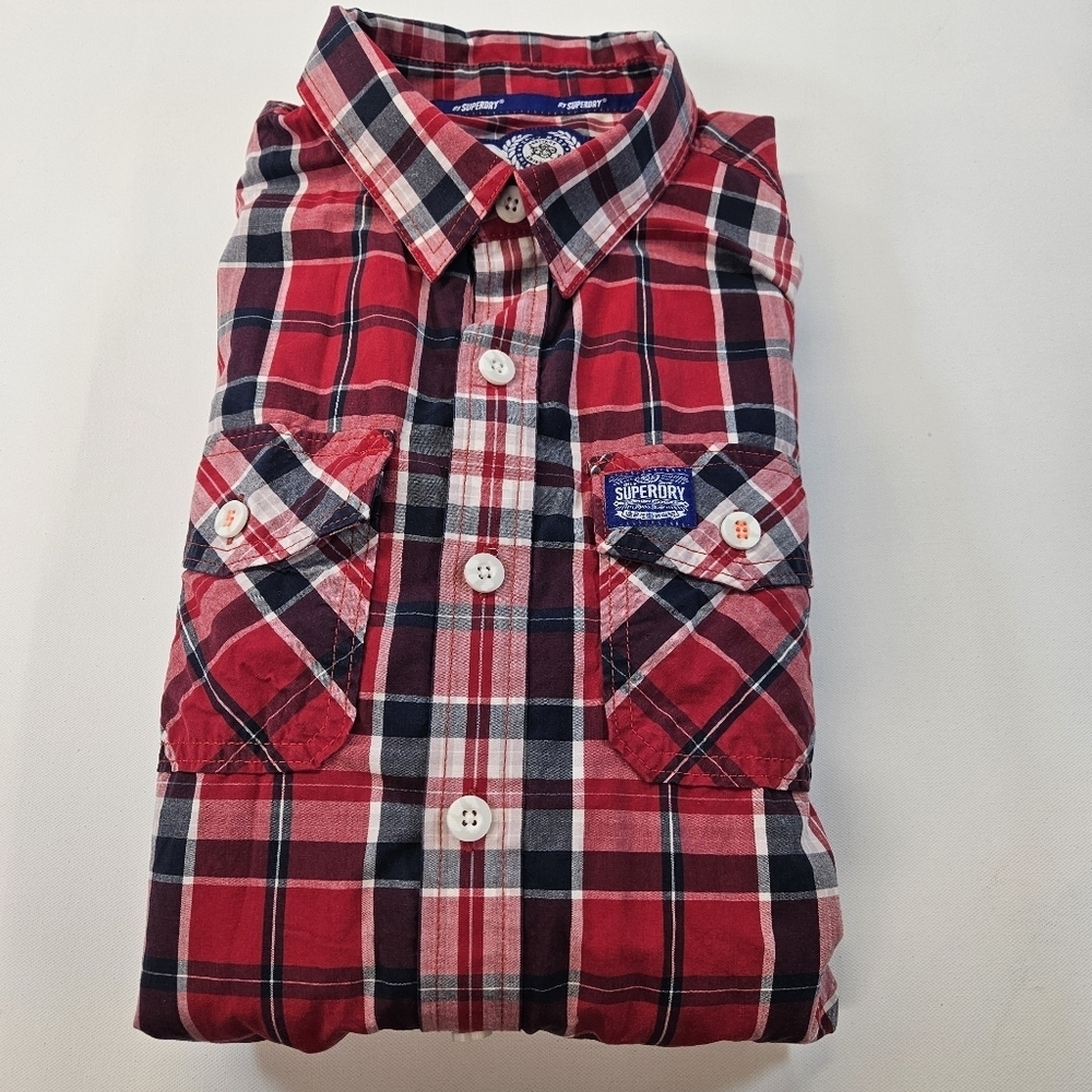 Men's Superdry Shirt Red Check Size 2 X-Large XXL Lumberjack